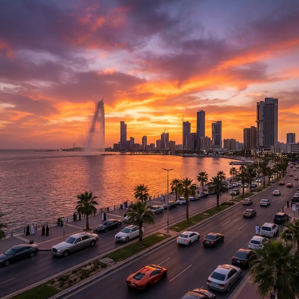 Jeddah Corniche sunset view - Airport transfer service from King Abdulaziz International Airport to Makkah and Madinah
