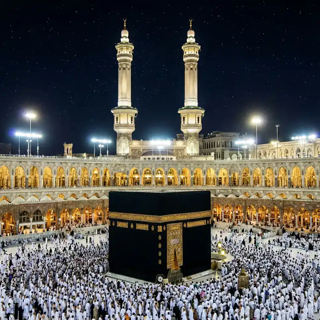 Makkah Kaaba at night - Premium Umrah taxi service from Jeddah Airport to Makkah, Saudi Arabia
